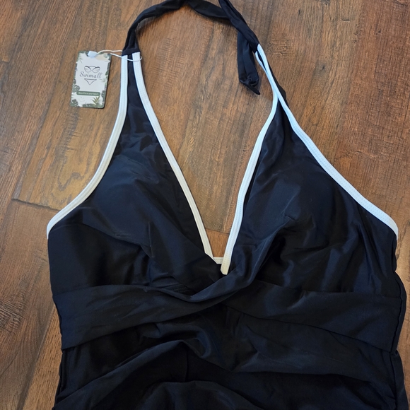 Swimall One Piece Swimsuit Black with White Trim Womens XL - Picture 2 of 13